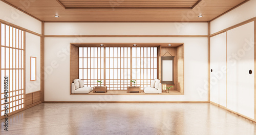 living shelf design in room japanese style minimal design. 3d rendering