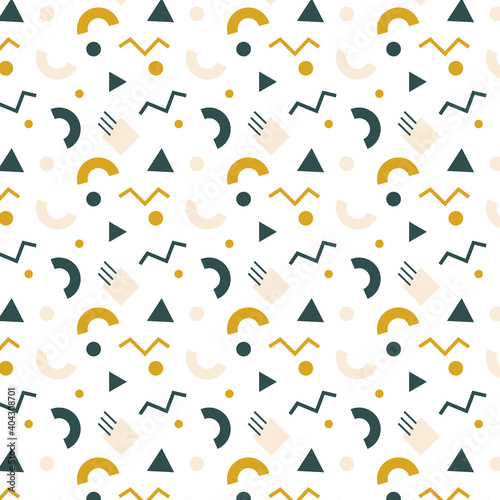 Abstract drawing in geometric style. Trending color with geometric isolated shapes on a white background. Pattern for packaging  banners  textiles. Vector illustration