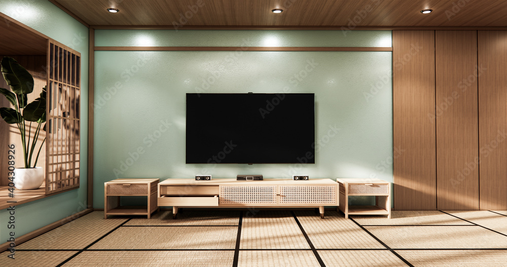 Cinema room minimal design Japanese style, mint room .3D rendering Cinema room minimal design Japanese style, mint room .3D rendering