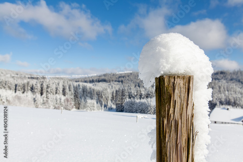 Beautiful wintry landscape with a lot of snow and nice weather
