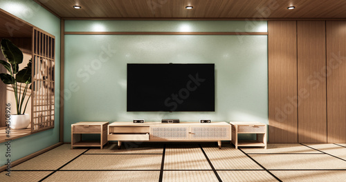 Cinema room minimal design Japanese style  mint room .3D rendering