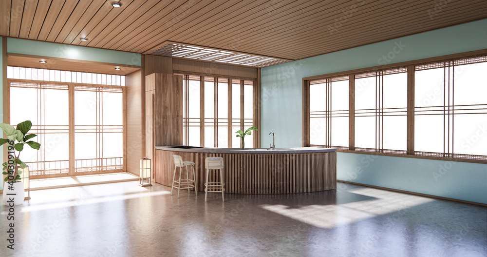 Obraz premium Mint Minimal room japanese style design.3D rendering