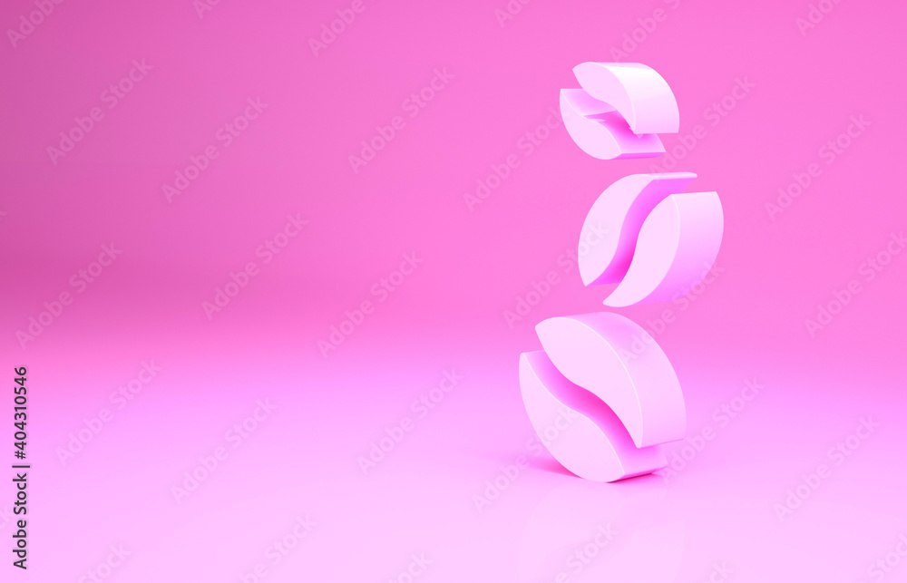 Pink Coffee beans icon isolated on pink background. Minimalism concept. 3d illustration 3D render.