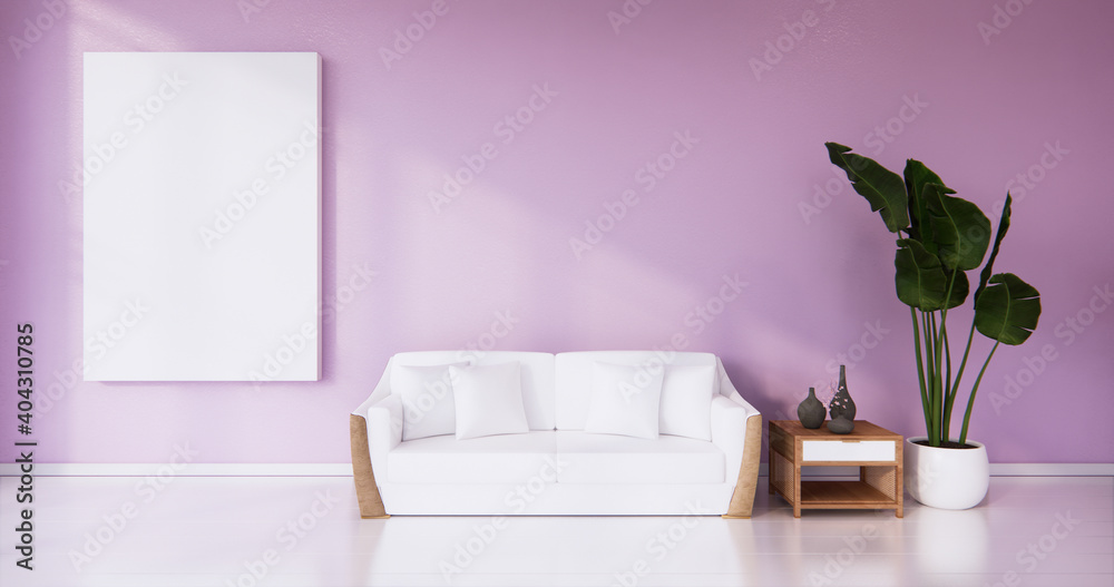White armchair in living room, pink walls - pink style,3d rendering