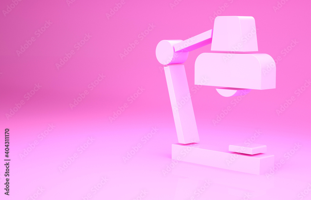 Pink Table lamp icon isolated on pink background. Desk lamp. Minimalism concept. 3d illustration 3D render. Pink Table lamp icon isolated on pink background. Desk lamp. Minimalism concept. 3d illustration 3D render.