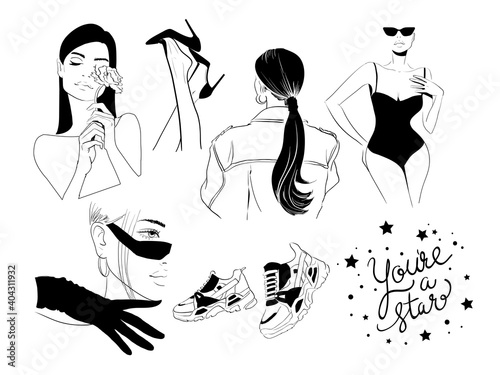 fashion black sticker pack sneakers glasses glove