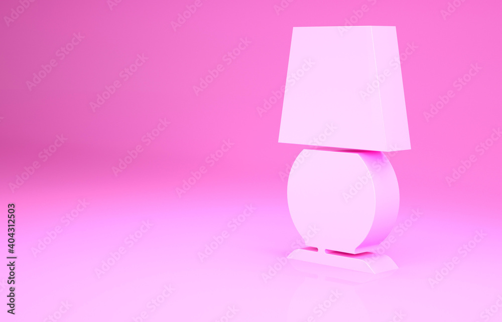 Pink Table lamp icon isolated on pink background. Desk lamp. Minimalism concept. 3d illustration 3D render.