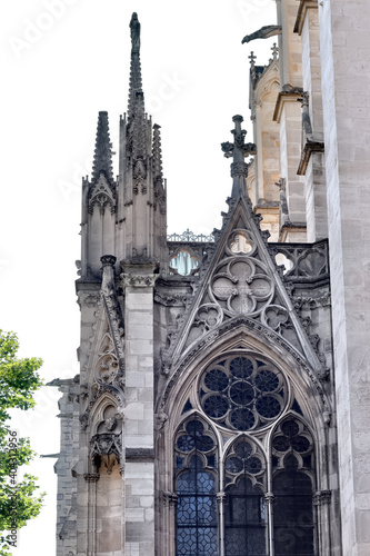 Gothic architecture of the Basilica of Saint-Denis, a large former medieval abbey church and present cathedral in the city of Saint-Denis, a northern suburb of Paris