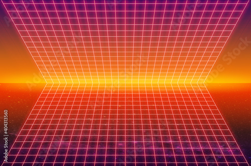 cyberpunk neon grid 1980's style retro sci-fi background