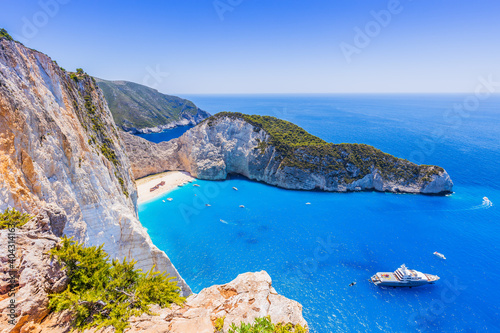 Fototapeta Naklejka Na Ścianę i Meble -  Zakynthos, Greece. Navagio Beach with shipwreck on Zakynthos island.