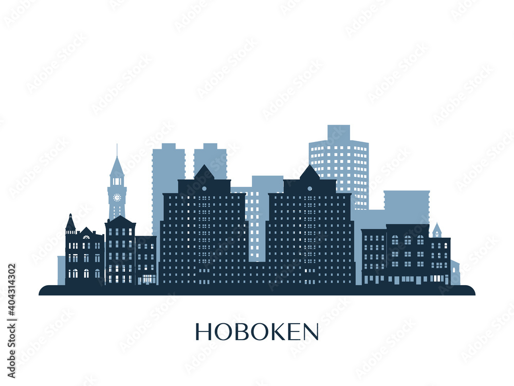 Hoboken skyline, monochrome silhouette. Vector illustration.