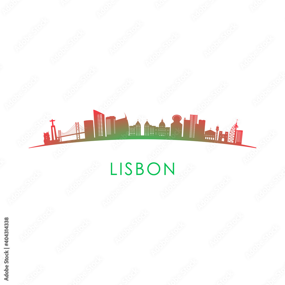Lisbon skyline silhouette. Vector design colorful illustration.