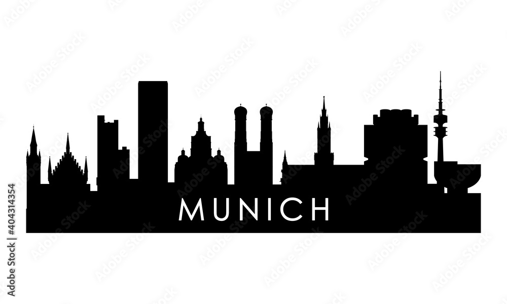 Munich skyline silhouette. Black Munich city design isolated on white background.