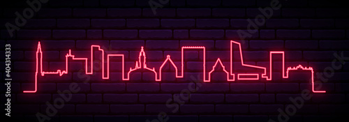 Red neon skyline of Lille. Bright Lille City long banner. Vector illustration.