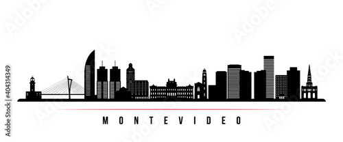 Montevideo skyline horizontal banner. Black and white silhouette of Montevideo, Uruguay. Vector template for your design.