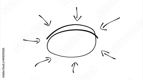 No Sound Footage, Hand Draw Arrow Pointing to Oval Area at White Background

