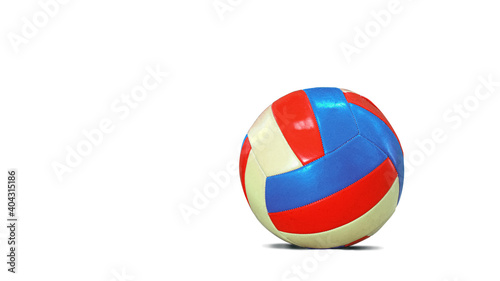 Yellow-red-blue volleyball ball, on an isolated white background.