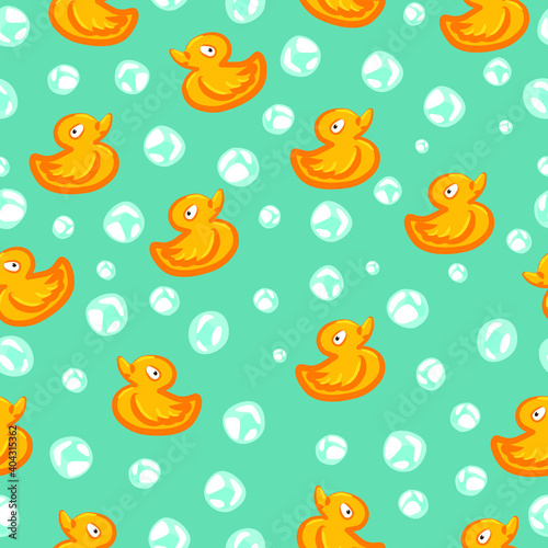 seamless pattern with duck with soap bubbles
