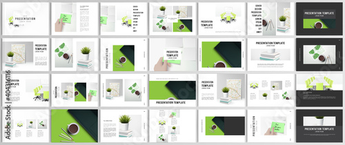 Vector layouts of presentation design templates for brochure, cover design, flyer, book design, magazine, poster. Home office concept, study or freelance, working from home.