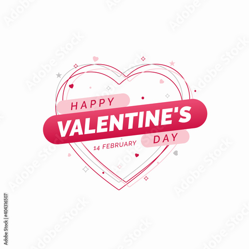 Happy valentine day greeting card with line heart in pink color 