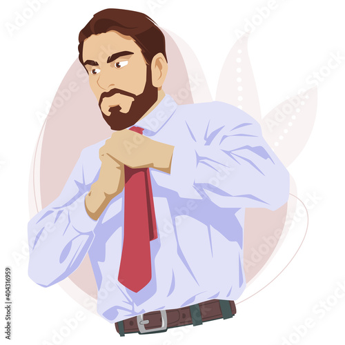 Businessman is tying tie. Man gets dressed. Web page design picture concept.