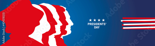 Presidents Day 4 presidents silhouettes abstract USA ribbon flag patriotic template blue background banner