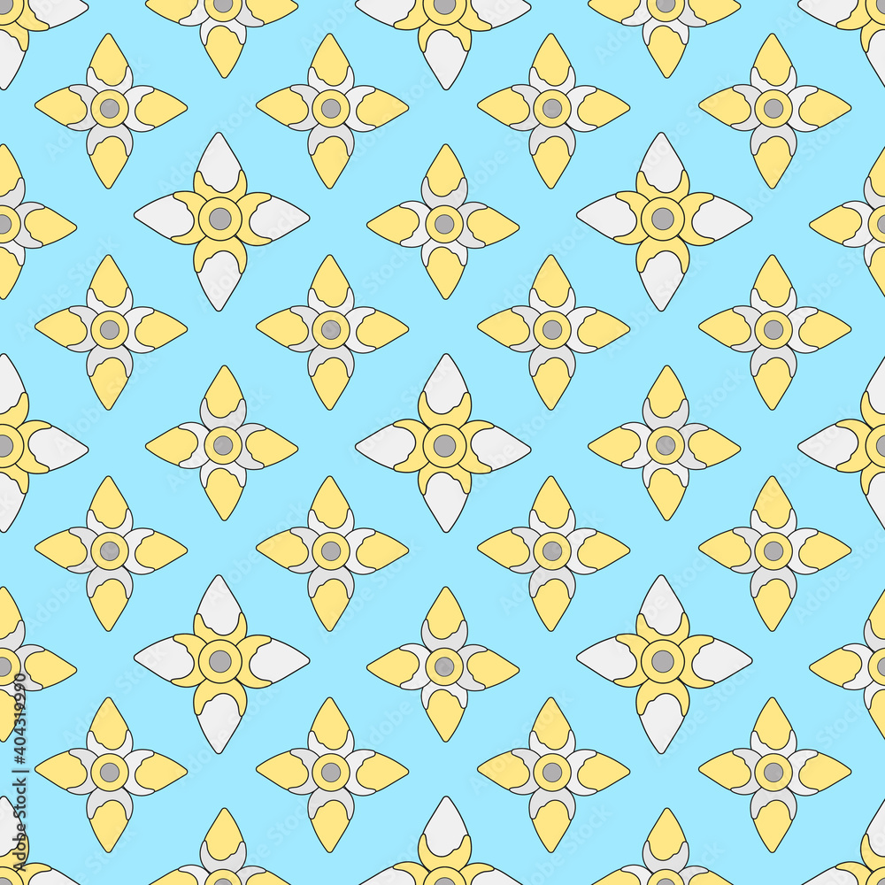 The pattern is geometric. In beige blue tones. Geometric abstraction. Blue background.