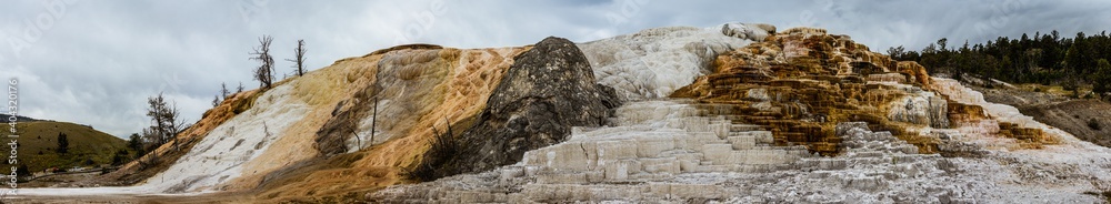 Panorama shot of mammoth hot springs in yellowstone national park in america Panorama shot of mammoth hot springs in yellowstone national park in america