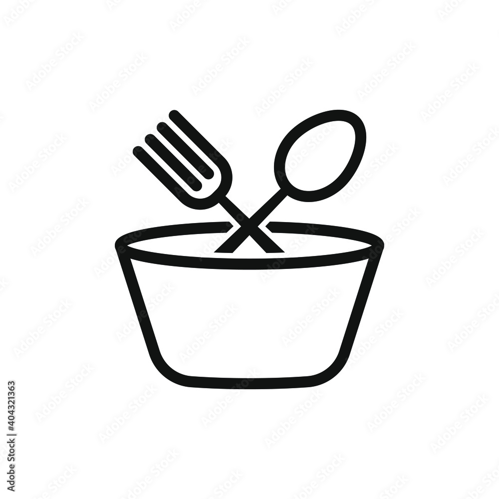 Bowl with fork and spoon icon isolated on white background. Vector illustration Bowl with fork and spoon icon isolated on white background. Vector illustration