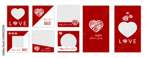 Modern flat Valentine's Day social networks post and stories template for blog and sales, web online shopping banner concept