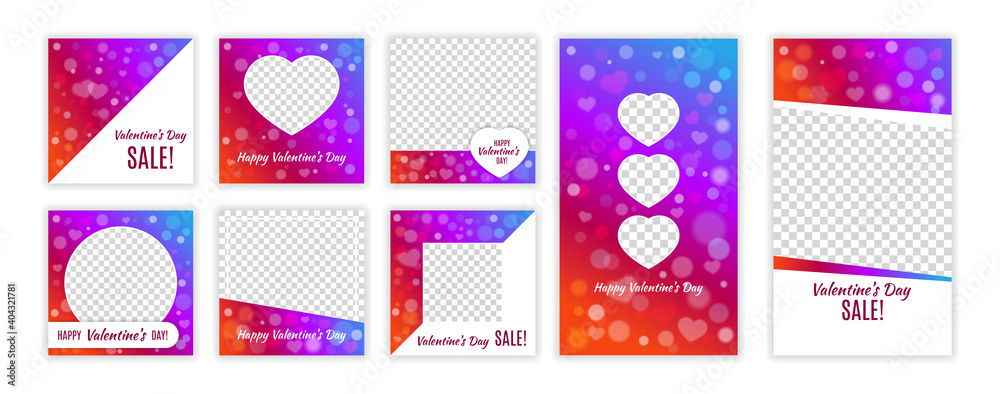 Modern Valentine's Day social networks stories and posts template. Concept for instagram, blog and sales, online shopping banner