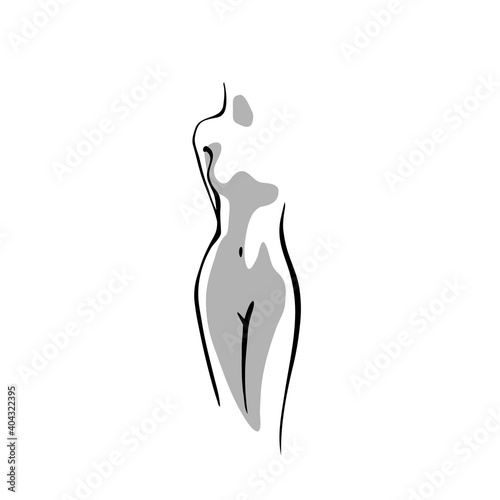 Beautiful woman body, minimalstic female nude graphic image. Vector contour illustration, isolated on white background