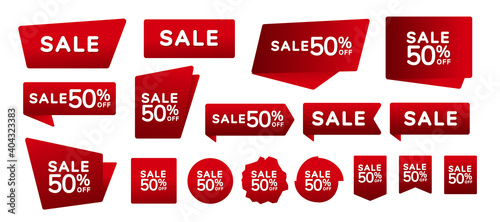 Best price red banners, labels, tags, corners. Sale badges and labels vector collection.