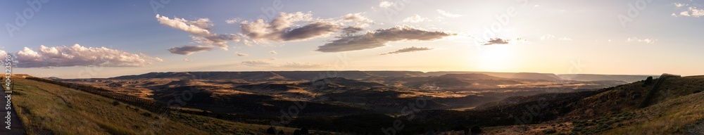 Panorama view of valley in american nature at sunset