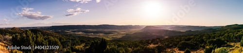 Panorama view of valley in american nature at sunset