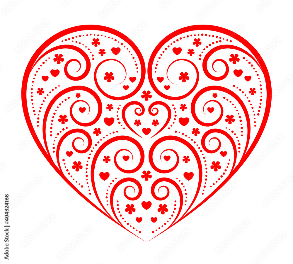 heart with floral pattern isolated on white background