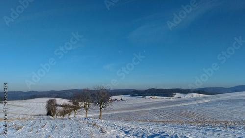 Fototapeta Naklejka Na Ścianę i Meble -  Winterlicher Blick vom Sand auf den Thüringer Wald

