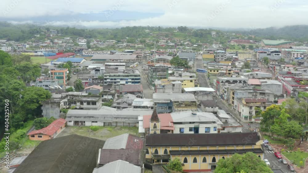 Aerial view moving over the rooftops of a small city in South America Aerial view moving over the rooftops of a small city in South America