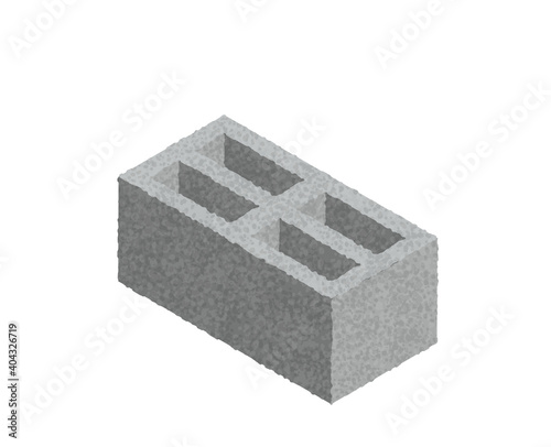 Isometric cinder block isolated on white background. Gray brick. Concrete building block icon. Construction. Flat 3d isometric vector cement block icon illustration.