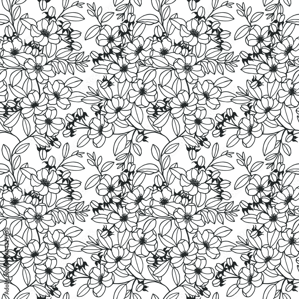 Fototapeta premium Seamless pattern of flowers, apple tree branches. Vector stock illustration eps10.