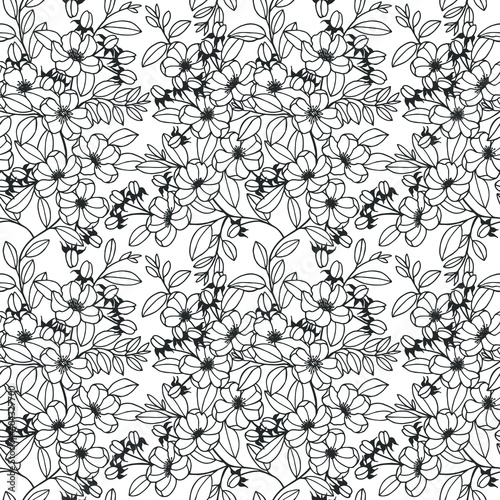 Seamless pattern of flowers, apple tree branches. Vector stock illustration eps10.