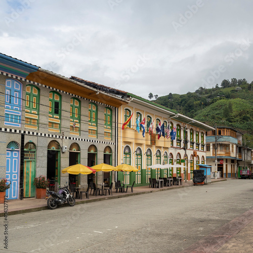 Image of the streets and architecture of the coffee culture in Pijao Quindío, Colombia.