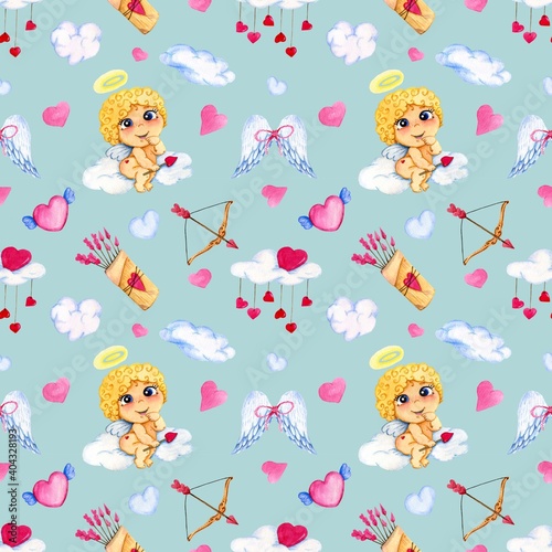 the pattern of a Cupid on a cloud