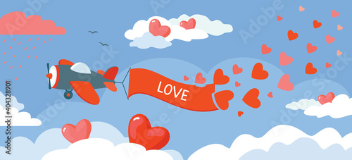 Valentine banner heart airplane