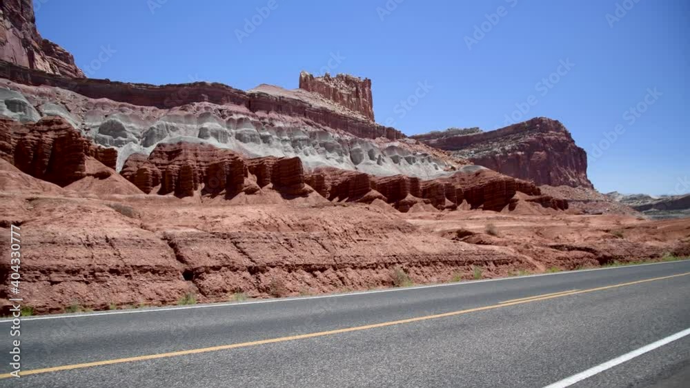 Road across canyon mountains in summer season Slow motion Road across canyon mountains in summer season Slow motion
