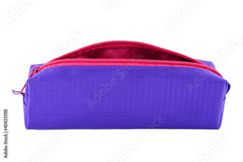 Purple pencil case side view on a white background. Fototapet