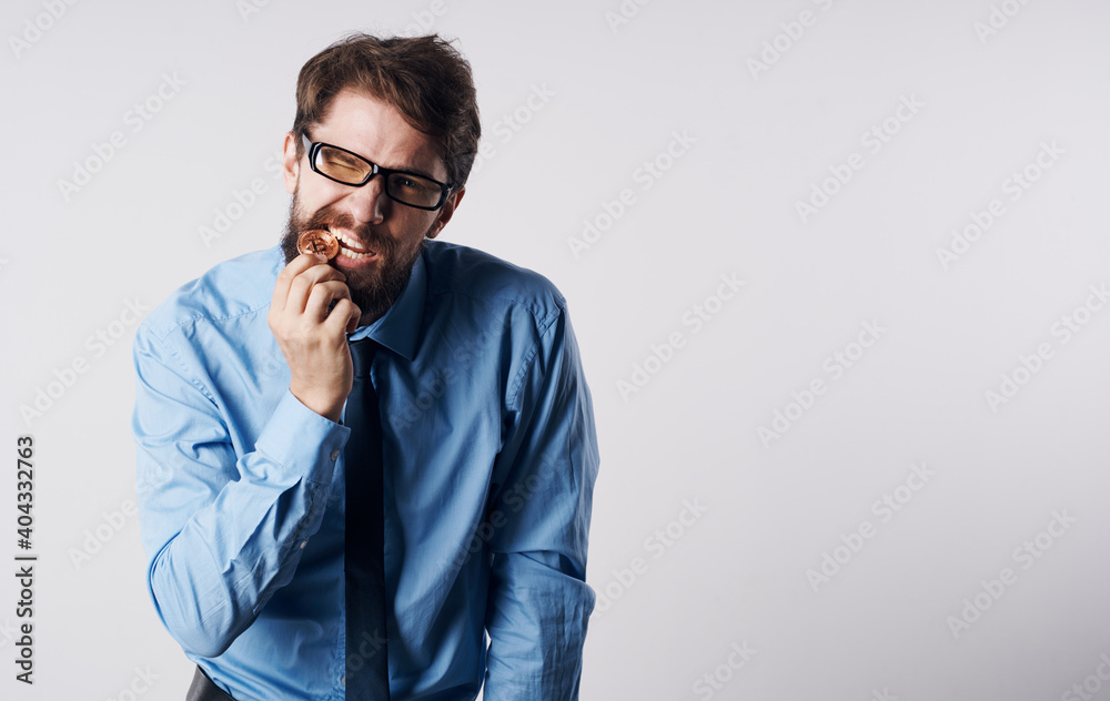 Man in shirt with tie cryptocurrency finance e-commerce stock market Man in shirt with tie cryptocurrency finance e-commerce stock market