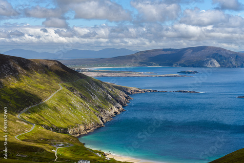 Atlantic Ocean view from top of the mountain on Achill Island, County Mayo on the west coast of the Republic of Ireland 