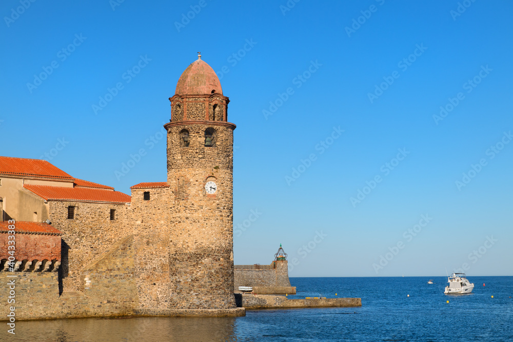 Collioure tower in harbor