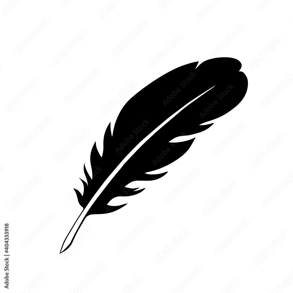 Fototapeta premium Bird pen for writing. Black silhouette. Hand drawn sketch. Vector isolated illustration.